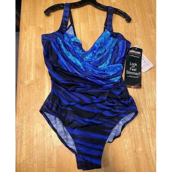 NWT! Miracle Suit Royal Blue, purple, black Misses plus Bathing Suit one piece - Picture 1 of 11